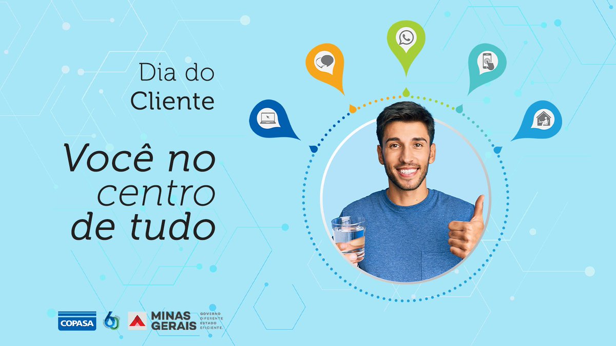 aquitemcopasa's tweet image. Neste #DiadoCliente, a #Copasa não poderia deixar de agradecer a todos aqueles que são fundamentais em nosso trabalho de fornecer saneamento básico de excelência. Seguimos trabalhando incansavelmente para garantir qualidade de vida e saúde pública nas comunidades em que atuamos.