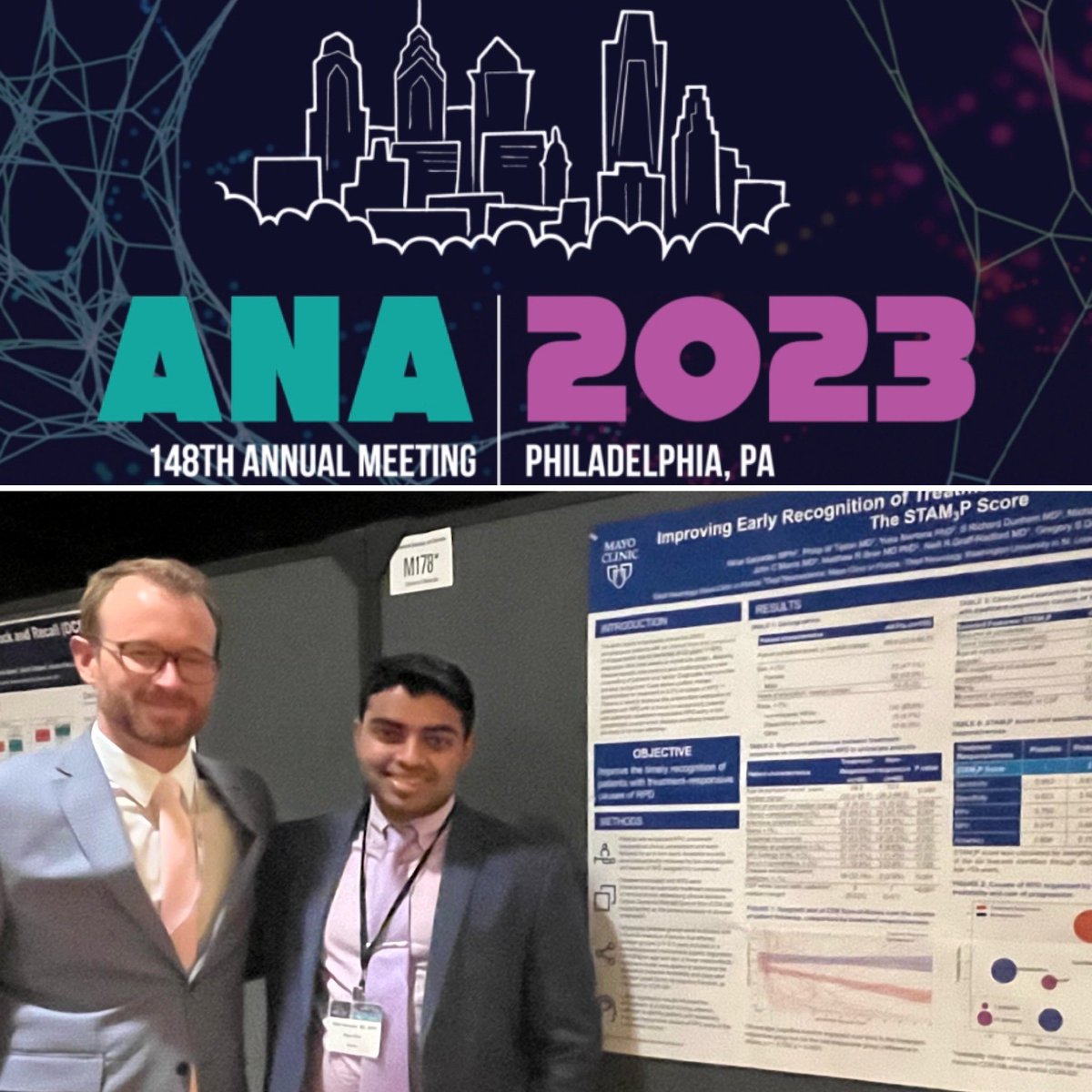 Hats off to our PGY1 resident @nihalsatyadev for showcasing his work on #rapidlyprogessivedementia with mentor @GDay_Neuro at #ANA2023 - not 1 but 2 posters and a platform presentation!

#mentorship #behavioralneurology #mayoclinicflorida @MayoClinicNeuro @MayoClinic