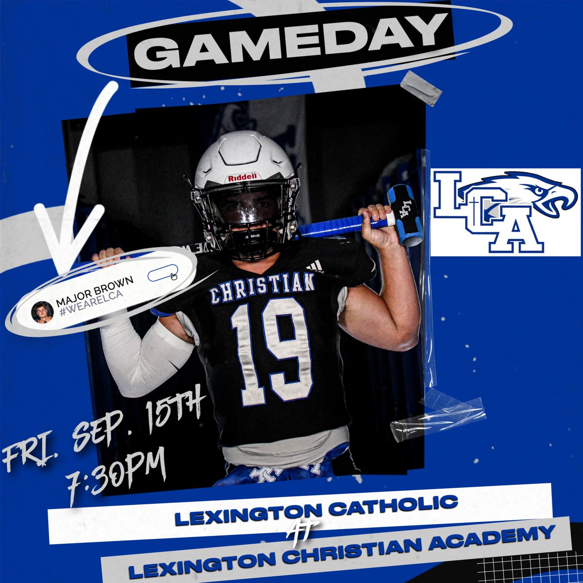 LCAEAGLESFB's tweet photo. Huge game in the 859 tonight! #BATTLEOFTHEBLUE! Lexington Catholic @ Lexington Christian, 7:30pm! #WEARELCA #WAREAGLE https://t.co/SjKYhBTKr6