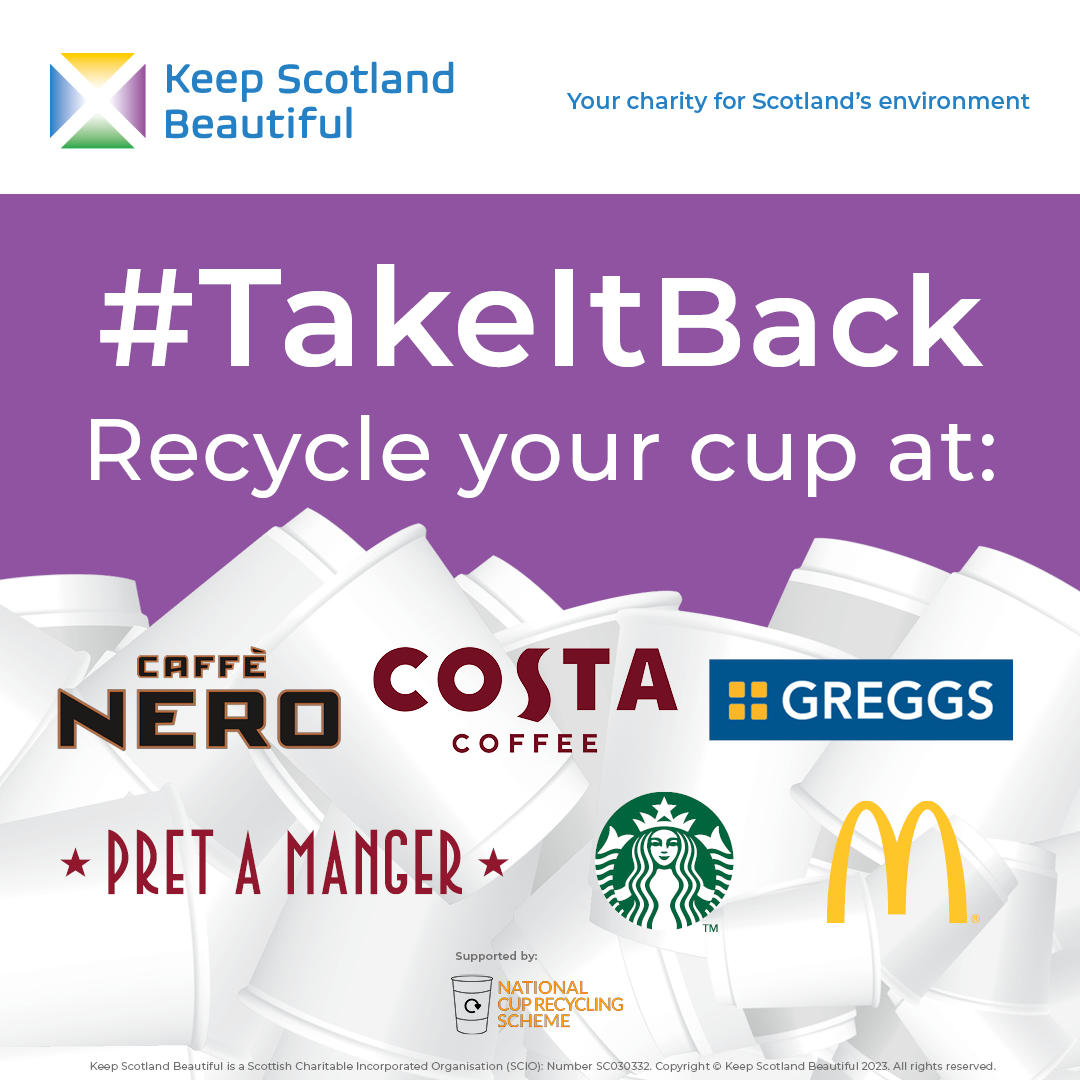 National Cup Recycling Scheme (@recyclemorecups) on Twitter photo Today the new #TakeItBack campaign launched with <a href="/KSBScotland/">Keep Scotland Beautiful</a>. We want to encourage everyone to take their single-use coffee cups back to any of the participating retailers for recycling.
With over 150 stores involved, you can find out more here- keepscotlandbeautiful.org/takeitback Today the new #TakeItBack campaign launched with <a href="/KSBScotland/">Keep Scotland Beautiful</a>. We want to encourage everyone to take their single-use coffee cups back to any of the participating retailers for recycling.
With over 150 stores involved, you can find out more here- keepscotlandbeautiful.org/takeitback
