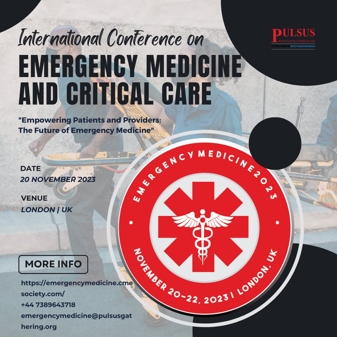 emergencymedcon's tweet photo. Excited for the upcoming #EmergencyMedicine 2023 Conference! 

🏥 Join us for a deep dive into cutting-edge scientific sessions covering everything from trauma care to advanced life support. Stay tuned for insights that can save lives! 💡 #criticalcare

🔗https://t.co/07duQ1g3oD https://t.co/BfunRs1OEb