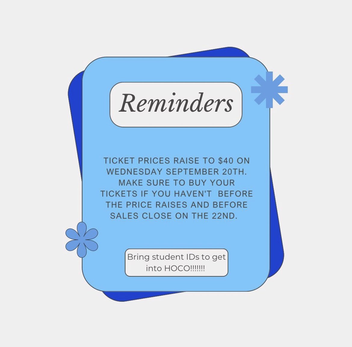 A few quick reminders about homecoming. It is approaching soon! Only one week until tickets close and our homecoming football game.
REMINDER TO BRING STUDENT IDs TO GET
INTO HOMECOMING! <a href="/Todd_spinner/">OlentangyBerlinBears</a> <a href="/OlentangySD/">Olentangy Schools</a>