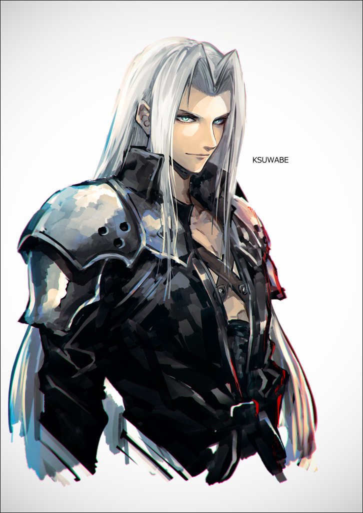 sephiroth 1boy male focus long hair solo armor shoulder armor upper body  illustration images