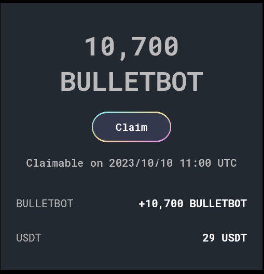 nguy2922267's tweet photo. #BulletBot Airdrop Bullet or USDT.
Reg link https://t.co/OBXTAUuKXx 
Register an account with email &amp; Bsc/eth address from Trust/Metamask wallet (no need to connect wallet and email) 
👉 Go to the Airdrop &amp; Spin menu 
👉 Done 
🛑 Start opening withdrawals on October 10, 2023 🛑 https://t.co/GZimUbbGc8