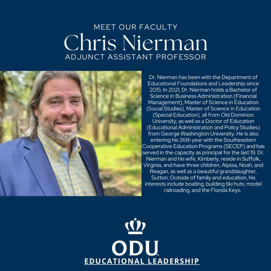 oduedlead's tweet photo. Meet Dr. Chris Nierman, one of our amazing #MonarchLEAD instructional faculty members! Learn more about the @ODU Ed LeadProgram: https://t.co/c8GaCLMHYt Apps are being accepted for our MSEd, EdS, & PhD Cohorts (our next PhD Cohort launches Jan 11, 2024)! https://t.co/HWQBCvKue1