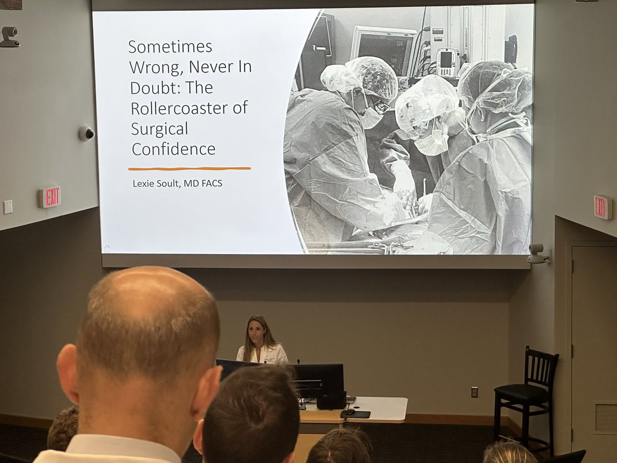 evmssurgery's tweet photo. “Sometimes Wrong, Never in Doubt”Outstanding grand rounds by our own Dr. Alexa Soult @lexie_soult on surgical confidence and imposter syndrome! #surgtwitter #MedEd https://t.co/5HD5KCbv4D