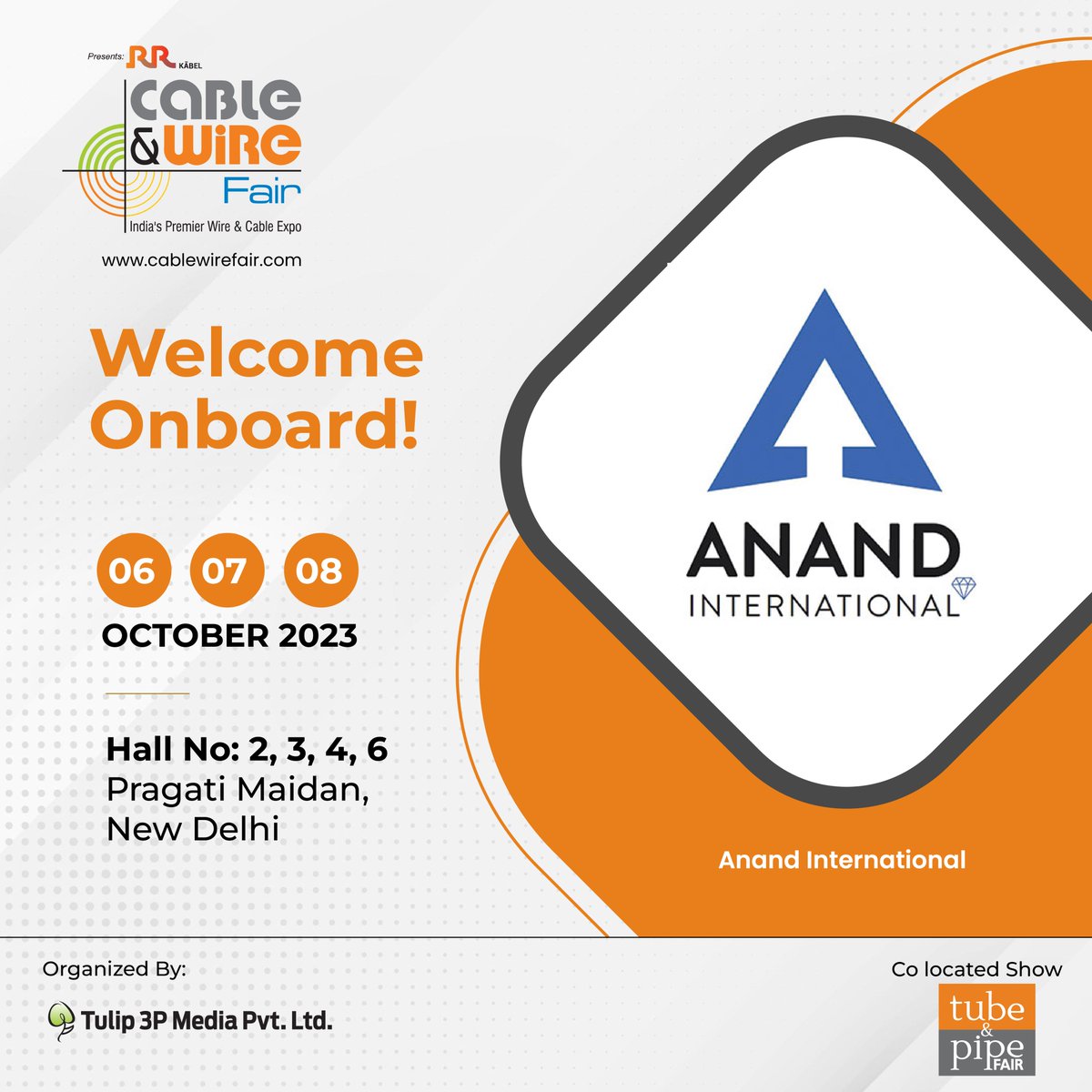 cablewirefair's tweet photo. We are Honored to Welcome, Anand International at the @CableWireFair ๐๐๐๐ from ๐๐๐ญ๐ก ๐ญ๐จ ๐๐๐ญ๐ก ๐๐๐ญ๐จ๐๐๐ซ at Pragati Maidan, New Delhi, India.
๐๐๐ ๐ข๐ฌ๐ญ๐๐ซ ๐ญ๐จ ๐๐ฑ๐ก๐ข๐๐ข๐ญ: https://t.co/ZCWAazEZdD
#cablewirefair #wireandcable #wireexpo #cableexpo #cwf2023 https://t.co/vvzRAOA3AX