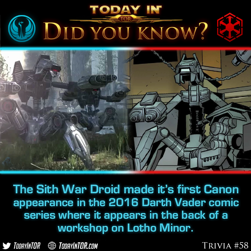 rSWTOR's tweet photo. Did you know that the Sith War Droid from SWTOR were made Canon in the Darth Vader comics? https://t.co/vJK2xJnUhI
#SWTOR #StarWars https://t.co/jOv6BWFNDE
