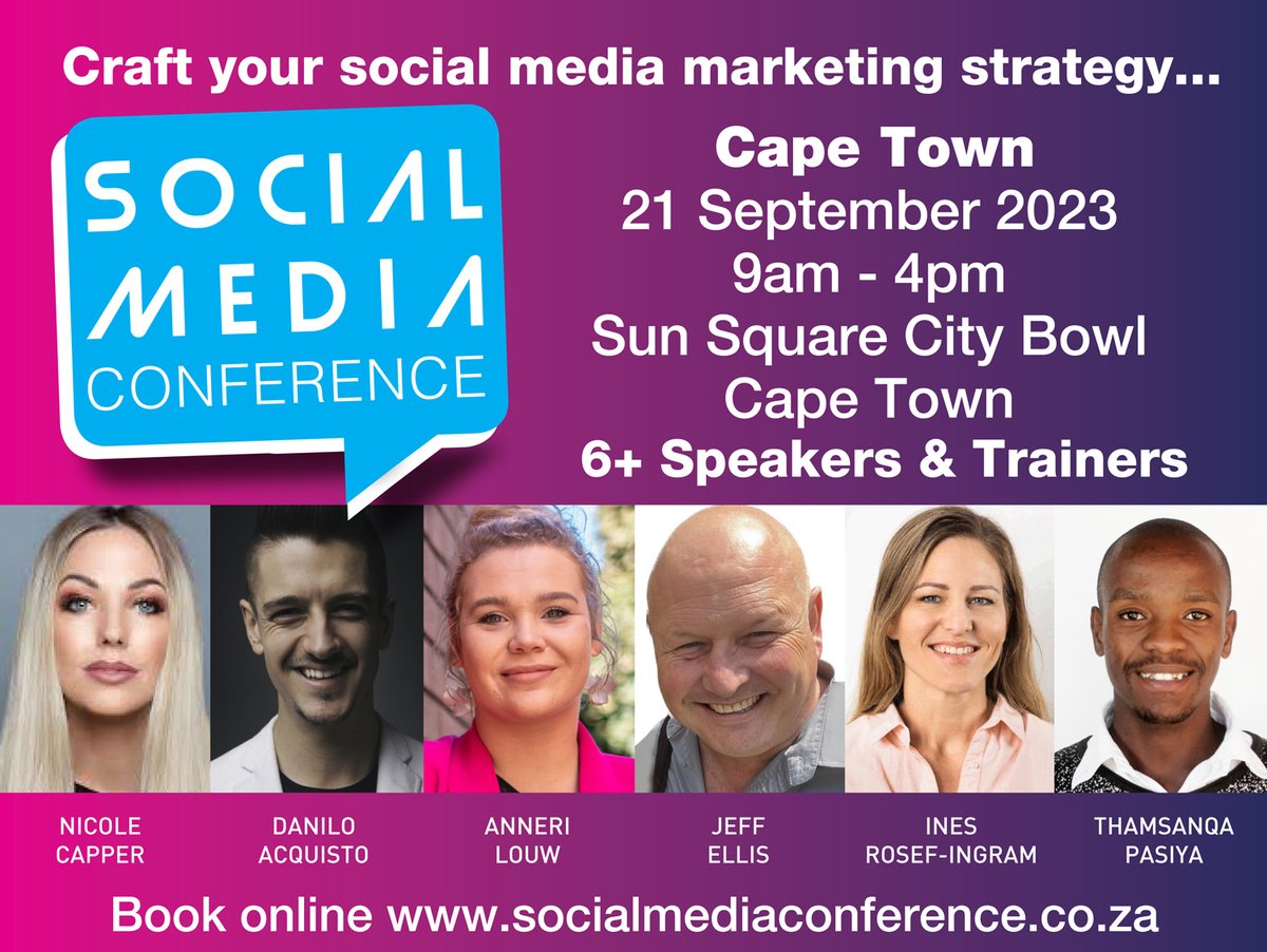 Sharpen your Social Media marketing skills at Social Media Conference <a href="/socialconza/">Social Media Confere</a> in #CapeTown on 21 September 2023. Let  us help you craft a better social media marketing strategy. Tickets available at socialmediaconference.co.za