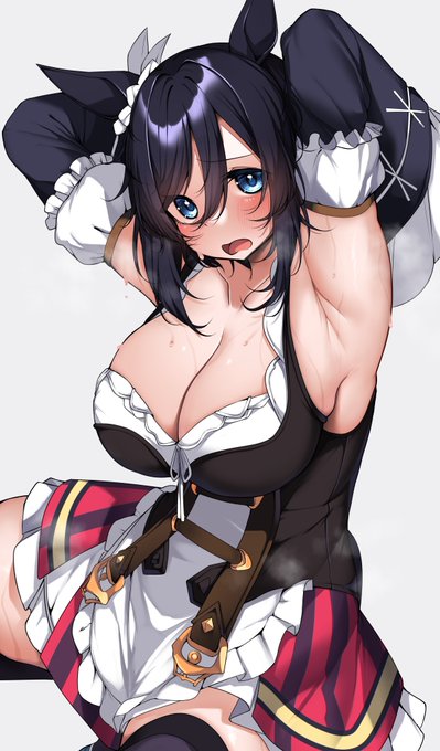 #ウマ娘skebで描きました、アツいレース後に放熱しているエイシンフラッシュ(再) 