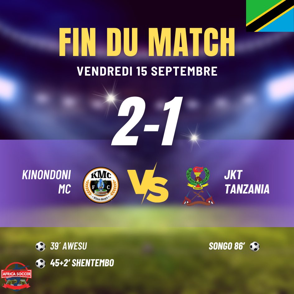 pronosin's tweet photo. [#Tanzania 🇹🇿] :

FIN DU MATCH entre Kinondoni MC et JKT Tanzania !! 

Kinondoni s’impose et comptabilise 4 points après cette troisième journée. JKT Tanzania comptabilise eux 3 points.

#Africa @officialkmcfc @JKT_Tanzania https://t.co/j4IqujADl4