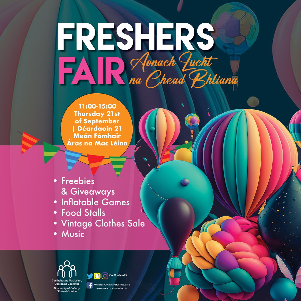 UniOfGalwaySU's tweet image. The GIANT inflatable games are back for the SU Freshers' Fair 🥳🥳🥳

🗓️11am-3pm Thurs 21st Sept in the Bailey Allen Hall, Áras na Mac Léinn

More info: 
su.universityofgalway.ie/freshers-fair/

#DoChomhaltas #FreshersFair #UniversityOfGalway