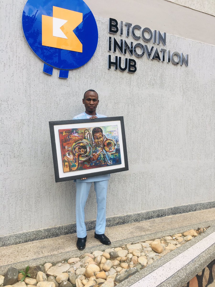 Btchubafrica's tweet photo. Congratulations to @MasandaIvan for emerging as the winner of the Bitcoin painting giveaway 🔥. The painting was handed over today at the our permises #bitcoinuganda #btchubafrica #artgiveaway https://t.co/DHoxTpfZLS