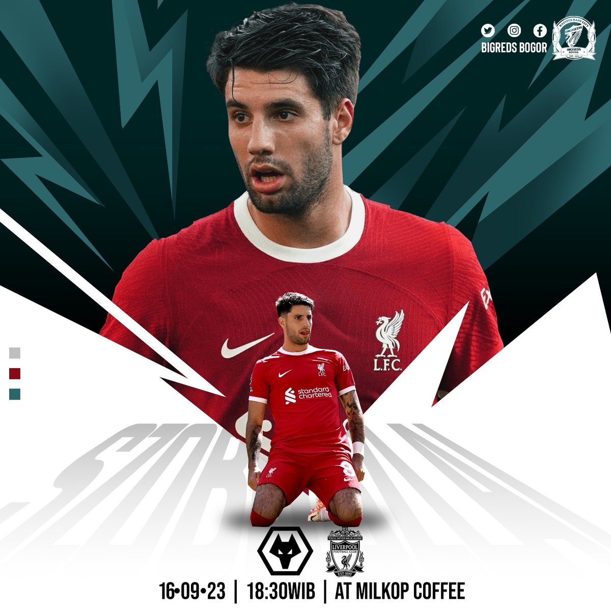 MATCH DAY! 

WOLVES vs LIVERPOOL
Sabtu, 16 September 2023
KO 18.30 WIB
At @milkop_bogor 
CP : Dwiki (089621076083)