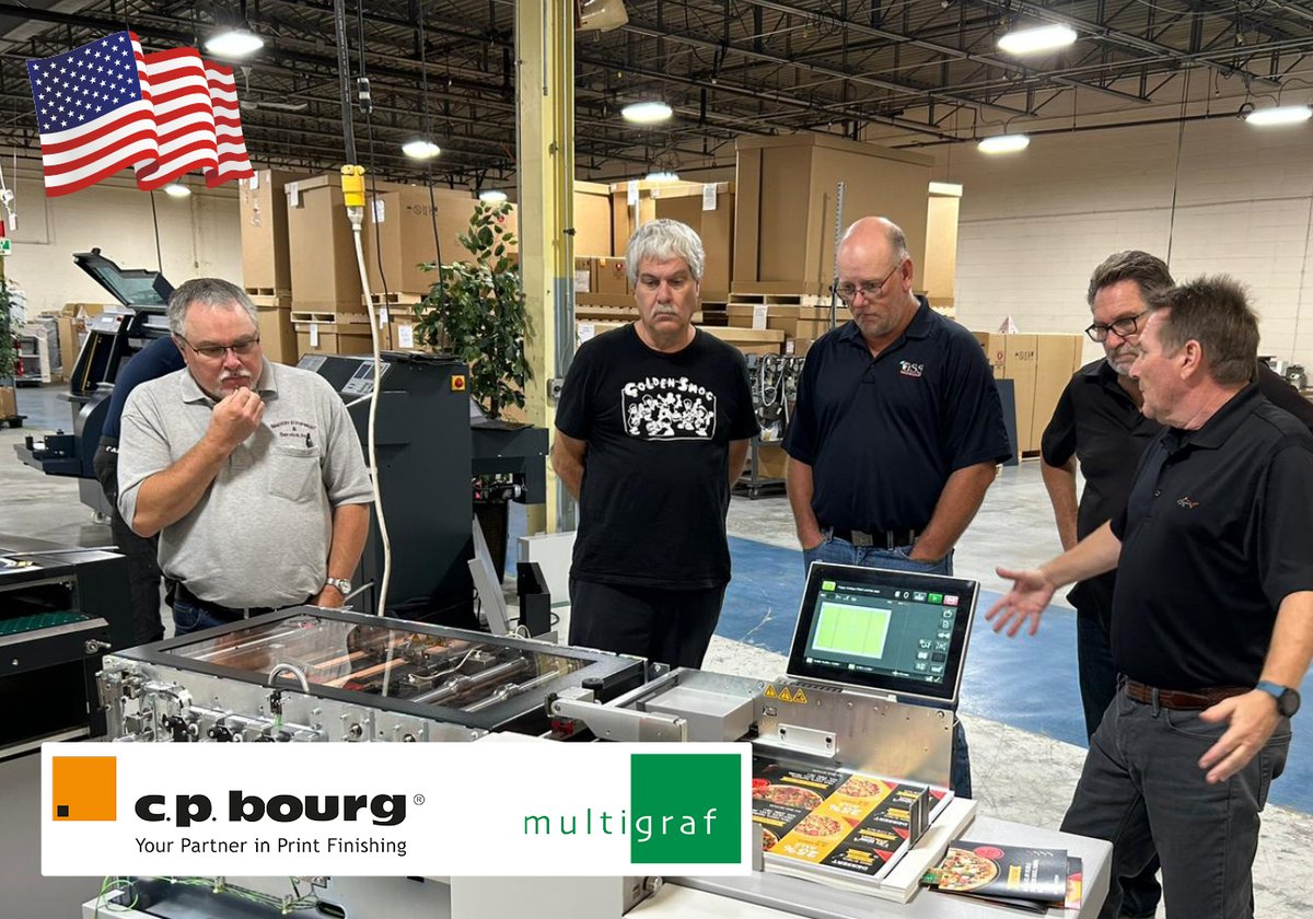 multigraf_swiss's tweet photo. Partners from different regions in the States 🇺🇲 attended the #training week for the #Multigraf  machines, especially the new #Multifinisher CPC375 XPRO. We would like to thank again for the intensive exchange &amp; the pleasant cooperation. 
#cpbourgusa #usa #touchline #swissmade🇨🇭 https://t.co/SXmhTUJpsA