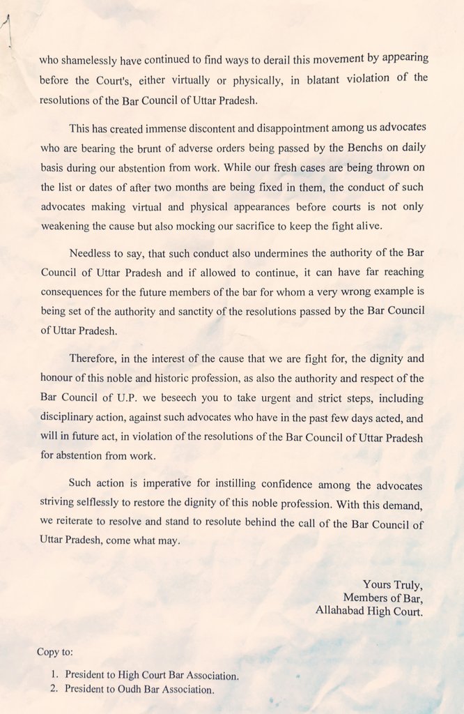 omar7rashid's tweet photo. Lawyers divided in UP over #Hapurprotest
Allahabad High Court Bar members write to Bar Council of UP informing it about "black sheep" lawyers who derailed their protest against police brutality by flouting resolution on abstaining from legal work, ask for strict action https://t.co/VaRz58Daq6