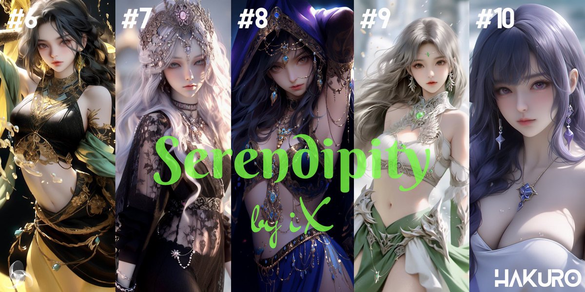 NextPunks_'s tweet photo. 🍀🧝🏻‍♀️Serendipity by iX🧝🏻‍♀️🍀
🍀🧝🏻‍♀WEEK2🧝🏻‍♀️🍀

新コレクションWEEK2🚀
#6〜#10をOpenSeaで販売スタート✨

✅フルアート版（5種類）
・発行枚数 : 各1枚
・価格 : 100MATIC
https://t.co/ulyeORJLct

✅カットアート版（5種類）
・発行枚数 : 各10枚
・価格 : 7MATIC
https://t.co/BXgxdtV62A

#HAKURO #Serendipity #AIART