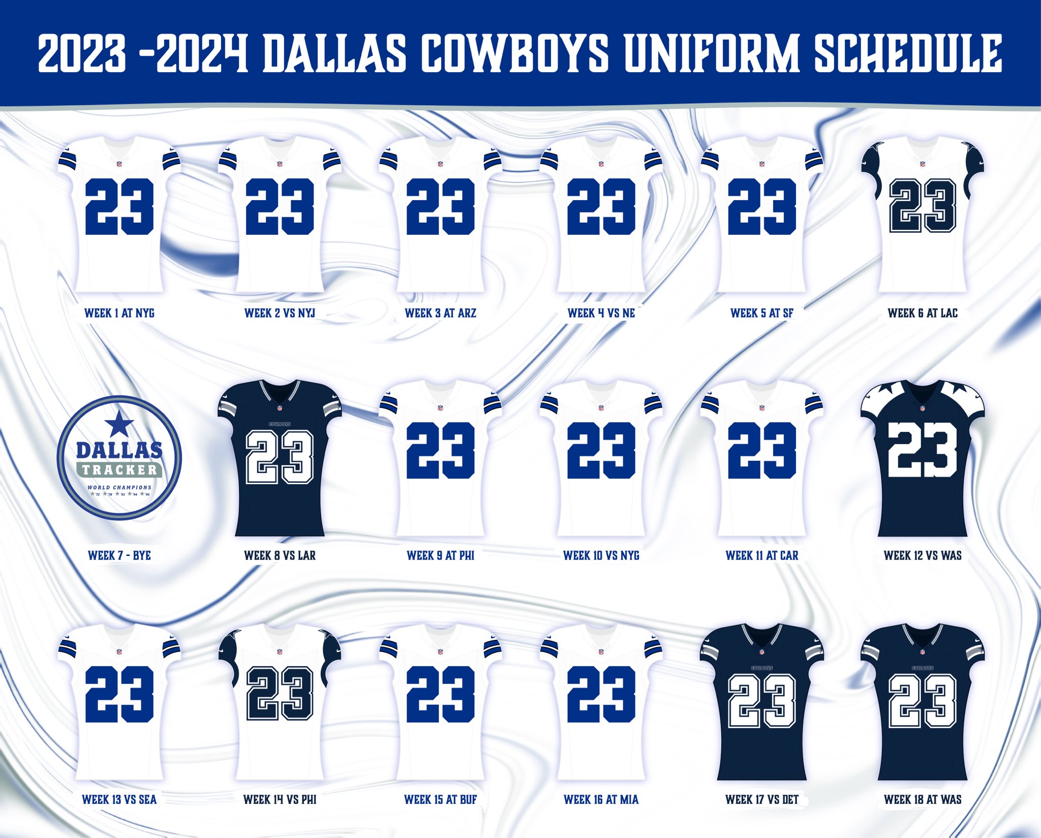 Dallas Cowboys Uniform Tracker on X: 🔵⚪️ 2023-2024 Dallas Cowboys Uniform  Schedule! 🔵⚪️  / X