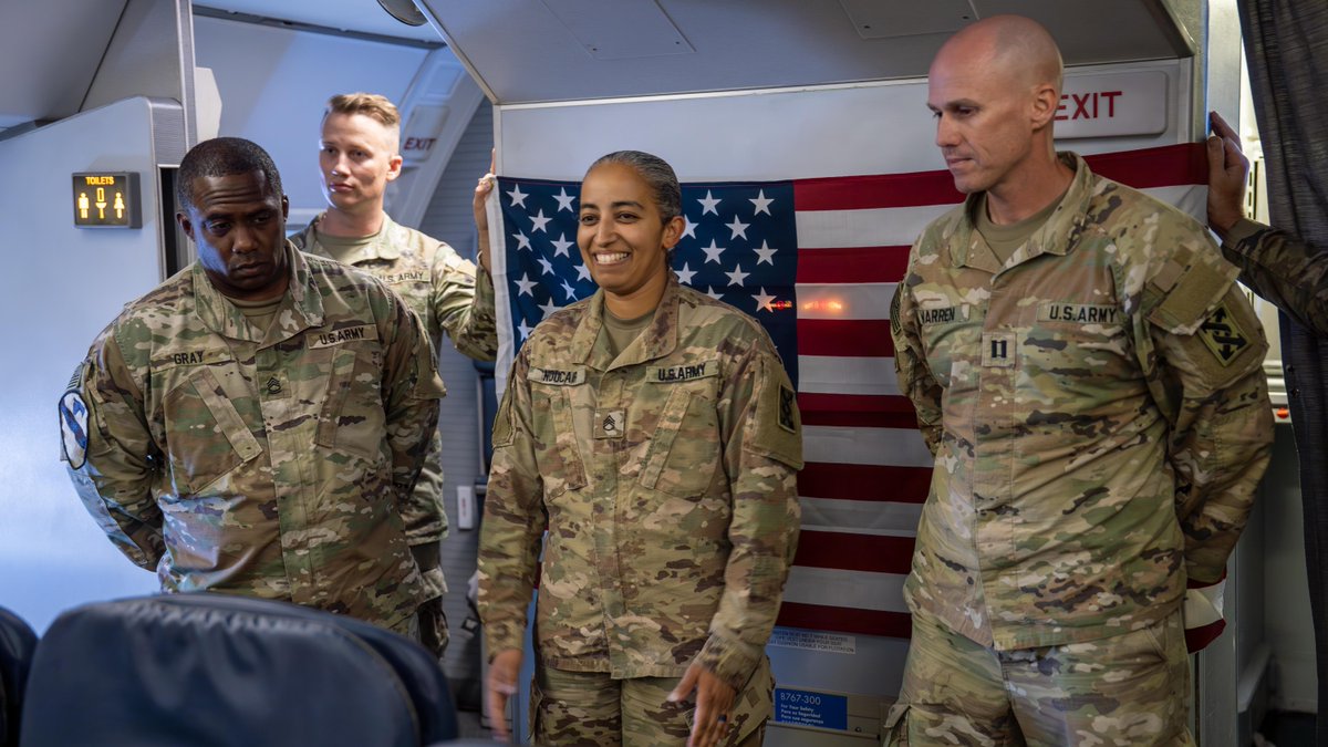Please join us in congratulating Sgt. 1st Class Meryem Noucair on her recent promotion!

As the 143rd ESC returned from Camp Arifjan, Kuwait, to the U.S., Noucair decided to hold her promotion ceremony in flight. 

<a href="/USArmyReserve/">U.S. Army Reserve</a>

#BeAllYouCanBe #SustainingVictory #WinningMatters