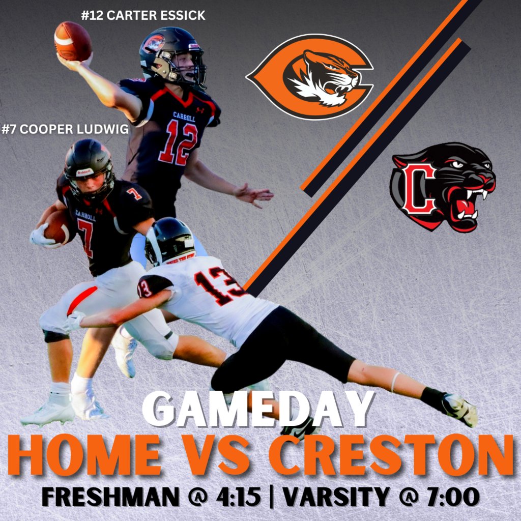 TigerVisionCHS's tweet photo. 🏈Varsity Football 
🗓Friday, September 15
⏰Freshman-4:15pm, Varsity-7:00pm 
📍Carroll Stadium
🆚Creston
🎟https://t.co/WOdagjU2GO 
🎥https://t.co/DLG1EFRHFU https://t.co/t8RTlJOOVV