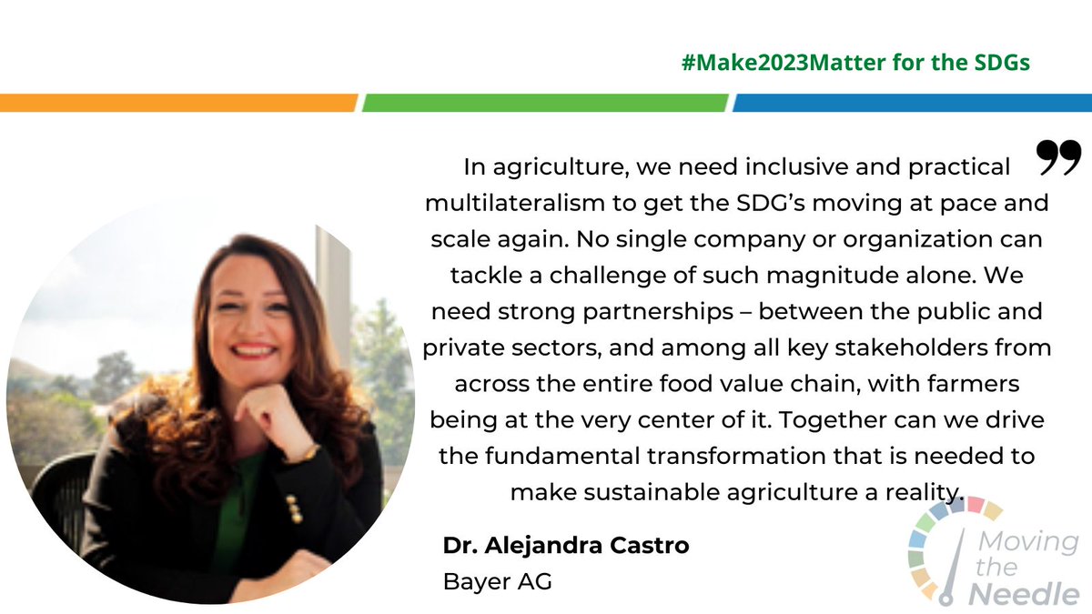 USCIB's tweet photo. At our 3rd Fireside chat of our High Level Business Dialogue @Bayer's @alejandracstro2 presents examples of where private sector engagement has led to #innovative solutions that bridge gaps in areas directly linked to the #SDGs.
#MTNforSGs #UNGA78 #Make2023Matter https://t.co/FAvuURTK29