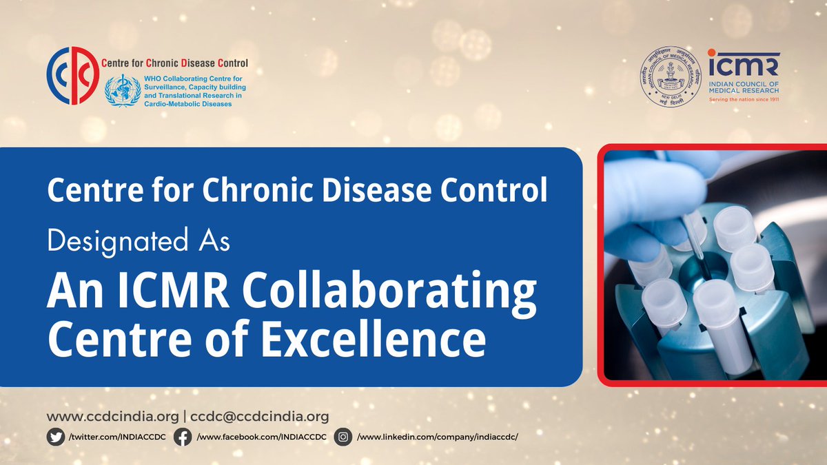 (1/3) We are thrilled to announce that the @INDIACCDC has been designated as an Indian Council of Medical Research (ICMR) @ICMRDELHI Collaborating Centre of Excellence (ICMR-CCoE). We are honored to be acknowledged for our contributions to advancing biomedical research.