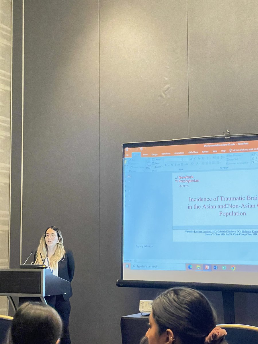 SChaoMD's tweet photo. Dr Layrisse (@verolayrisse), NYP Queens resident, gave a great presentation on how Asians Americans are uniquely affected by traumatic brain injuries.  @AsianAcadSurg   #SAAS2023 https://t.co/vxvPtfblGL
