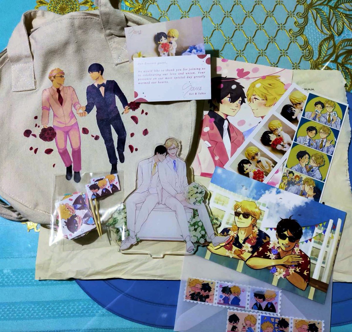 Guess who welcomed me after my ojt and stressful family issue? 🥹 I'm not good at taking photos but the sparks of every merch esp the standee😭 thank you <a href="/tsukikagezine/">Yours: A TsukiKage Wedding Zine | PROJECT COMPLETE</a> congrats!!! and thank you ate <a href="/tsukikagelily/">lily | free tkkg zine 📌</a> for getting me the standee🫶🏻