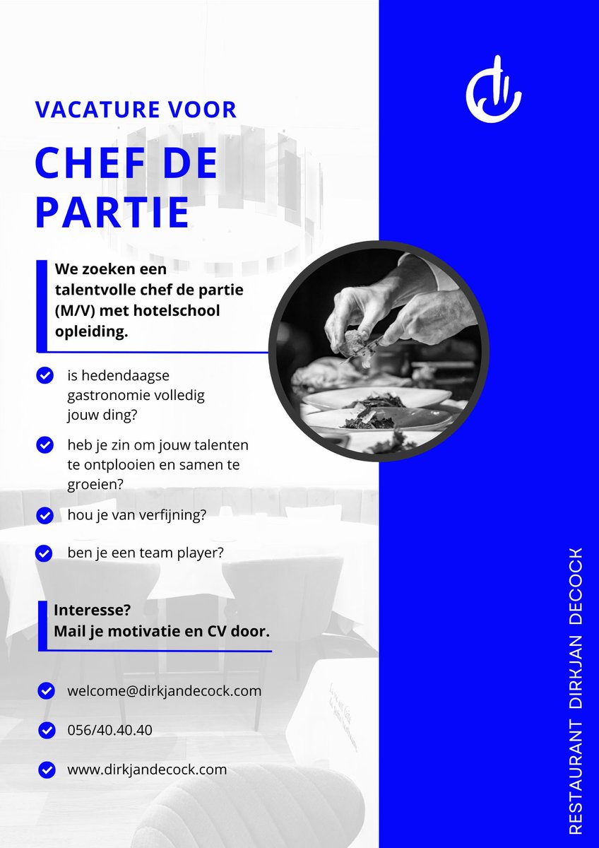 We zoeken een chef de partie <a href="/gaultmillau/">Gault&Millau</a> <a href="/MICHELINgidsBNL/">Guide MICHELIN Gids</a> <a href="/FineDiningLover/">Fine Dining Lovers</a> <a href="/8500Kortrijk/">Stad Kortrijk</a> <a href="/Jobkitchen/">Jobkitchen.be</a>