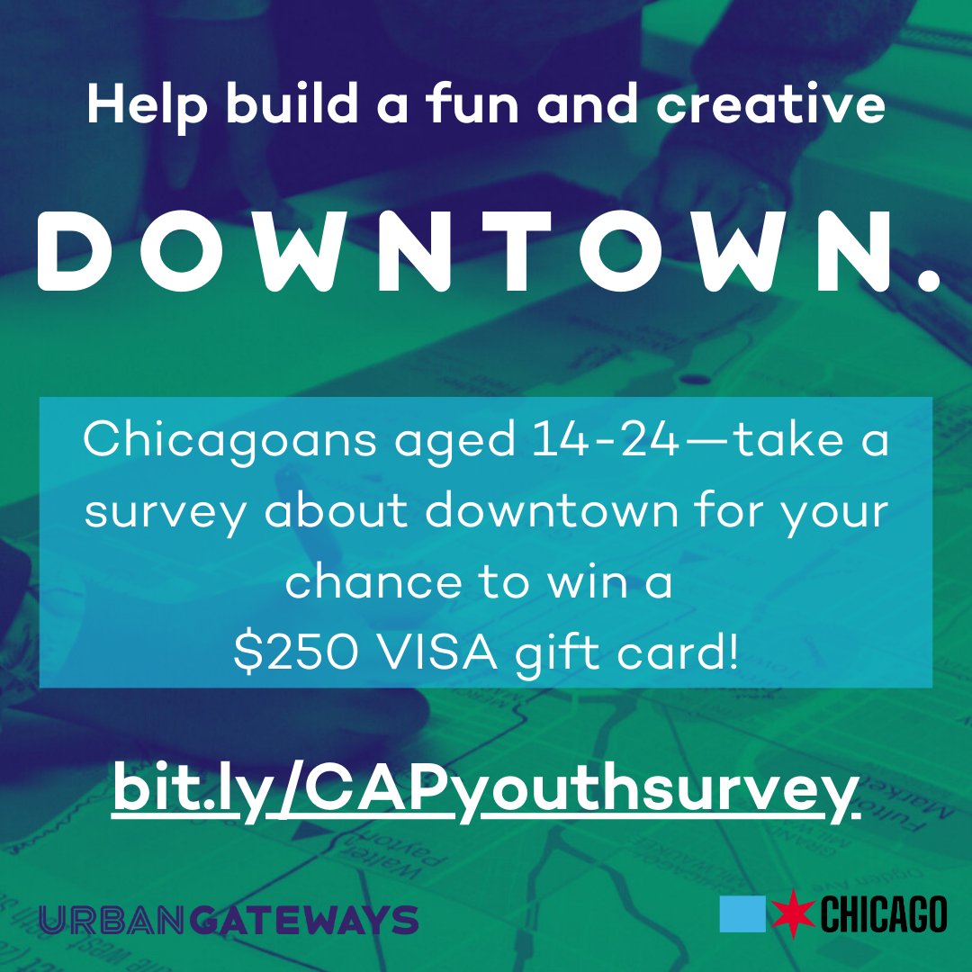Chicago residents ages 14-24: take a five-minute survey about downtown for your chance to win a VISA gift card of up to $250!
 
Enter the sweepstakes by September 24 at bit.ly/CAPyouthsurvey. <a href="/ChicagoDPD/">Chicago DPD</a>