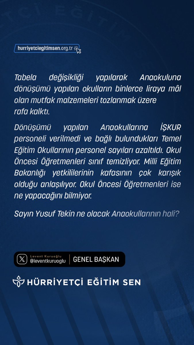 📌 Genel Başkanımız <a href="/leventkuruoglu/">Levent Kuruoğlu</a> nun anaokullarında yaşanan belirsizliklere dair açıklamasıdır 👇