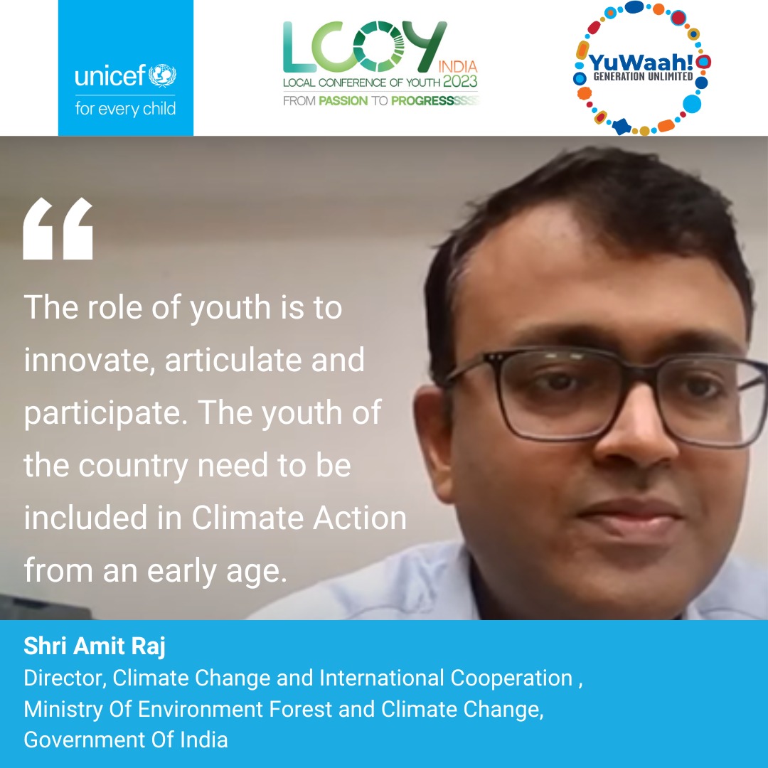 UNICEFIndia's tweet photo. Empowering young voices across the nation to participate in engaging conversations on climate change at #LCOYIndia 2023.

Let's come together #ForEveryChild because #ClimateChangeIsReal
 
#VoicesOfYouth @moefcc @YuWaahIndia @UNFCCC https://t.co/Walh9zNvEy