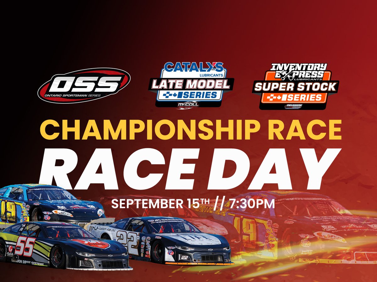 ‼️ 🏁 IT'S RACE DAY! 

ON THE CARD:
➡️ Inventory Express Super Stocks
➡️ Catalys Lubricants Pro Late Models
➡️ Ontario Sportsman Series

🎟 TICKETS : showpass.com/delaware-speed…

FRIDAY:
🚪 Gates Open - 6:00pm
📺 Rogers tv London - 7:30pm
🟢 Green Flag - 7:35pm