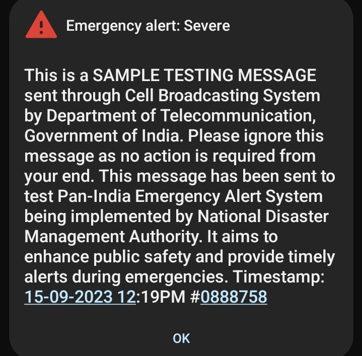souravbanik_05's tweet photo. Who else received this message?

#emergencyalert #Flashmessage #panIndiaemergency #CommercialMobileAlertSystem #publicsafety #Emergencyalerttesting #India  #cellbroadcastingsystem https://t.co/oTy7qDoLYA
