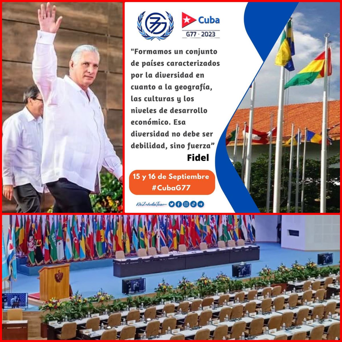 Inicia en #Cuba🇨🇺 Cumbre del #G77yChina 
Espacio que permitirá trabajar de conjunto, por la unidad de los países del sur, a fin de hacer frente a los retos presentes y futuros.
#CumbreG77YChina 
<a href="/PartidoPCC/">Partido Comunista de Cuba</a> 
<a href="/PresidenciaCuba/">Presidencia Cuba 🇨🇺</a> 
<a href="/DrRobertoMOjeda/">Dr. Roberto Morales Ojeda</a>
<a href="/CubaMINREX/">Cancillería de Cuba</a> 
<a href="/minalcuba/">Ministerio de la Industria Alimentaria de Cuba</a>