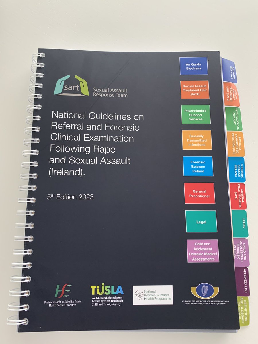 Fantastic team work by the Sexual Assault Response Team Ireland on delivery of the SART 5th Ed guidelines. Also available online at hse.ie/satu @gardainfo @DublinRCC @ForensicSci_Ire #satuireland @ICGPnews @tusla @NWIHP @DeptJusticeIRL