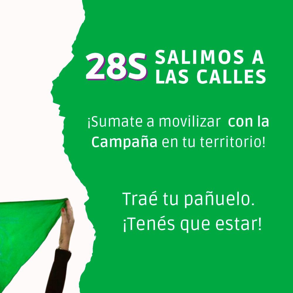 CampAbortoLegal's tweet photo. 28 de septiembre Día de Acción Global por el Aborto Legal.

Salimos a las calles para seguir luchando por nuestros derechos.

💚 ¡Sumate con tu pañuelo a la convocatoria en tu ciudad! 
#28S https://t.co/uNEamzakB5