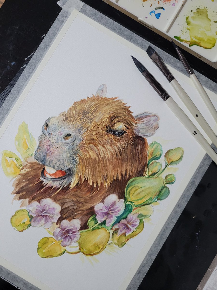 TucaSolArt's tweet photo. [Eng] watercolor study from yesterday, a Capybara portrait 😊
[BR] Estudo de aquerela de ontem, um retratinho de uma Capivara xD

🔸️Tools: Pentel Watercolors, Canson Aquarelle Paper 300g
🔹️ Materiais: Aquarela da Pentel, Papel 300g da Canson https://t.co/l4y7AuKcJw