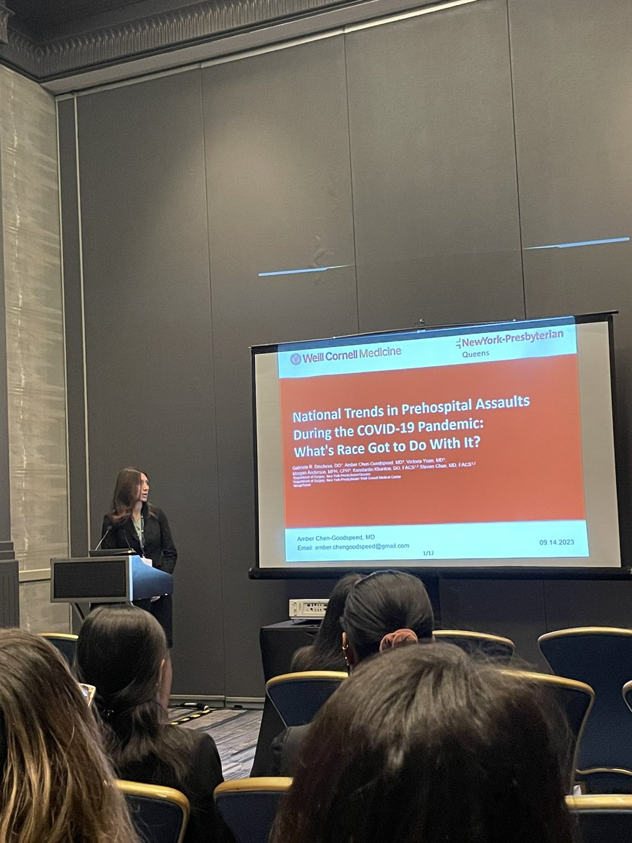 SChaoMD's tweet photo. Dr Amber Chen-Goodspeed from NYP Queens gave a fantastic presentation on trends in assaults during the pandemic at #SAAS2023. @AsianAcadSurg https://t.co/x6CXUXbQ9j