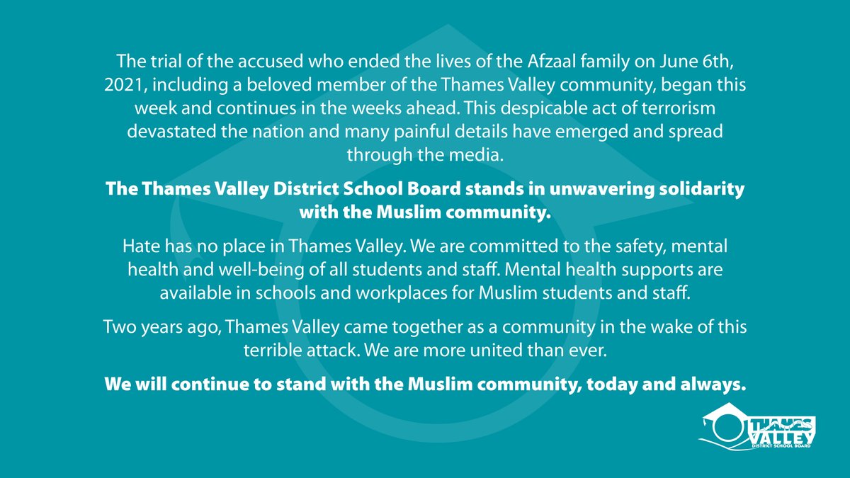 The Thames Valley District School Board stands in unwavering solidarity with the Muslim community.