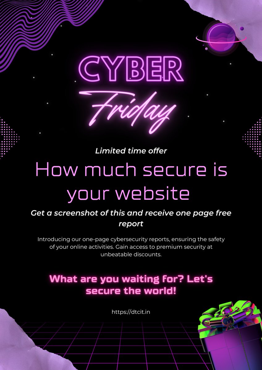 d3cloud's tweet photo. Worried about online threats? Let's secure your digital world.
🌟 What You Get:
✅ In-Depth Reports
✅ Premium Protection
✅ Unbeatable Discounts
D3Cloud IT Services - Your cybersecurity ally.
#Cybersecurity #OnlineSafety #SecurityReports #D3CloudITSolutions https://t.co/5LnQuxVqGE