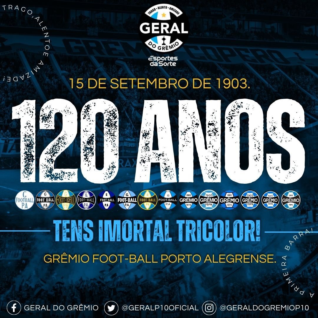 Parabéns ao maior clube do mundo! É o Grêmio e a sua gente! Seguimos sempre pelas três cores!
