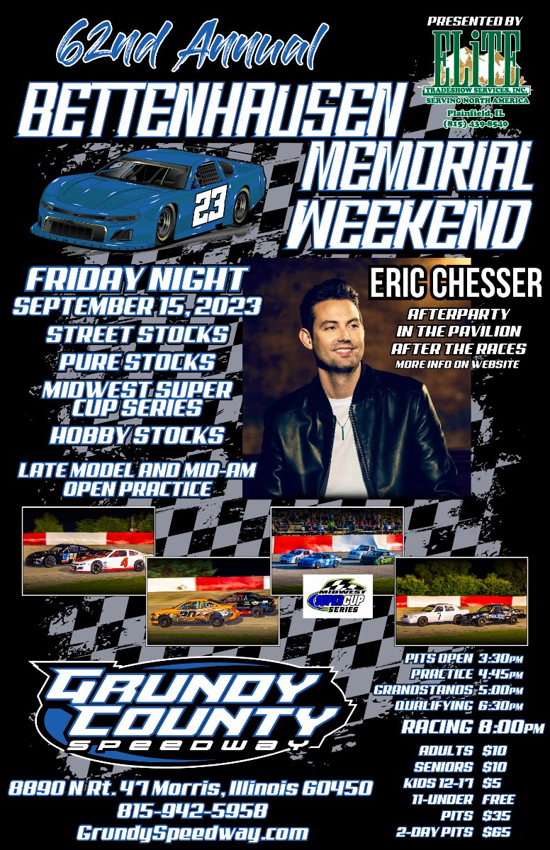 EricChesser1's tweet photo. Tonight // Grundy County Speedway // After Party Concert // Morris, IL #FridayFeeling #explorepage #countrymusic 🤠🏁 https://t.co/lR2IxY2dUX