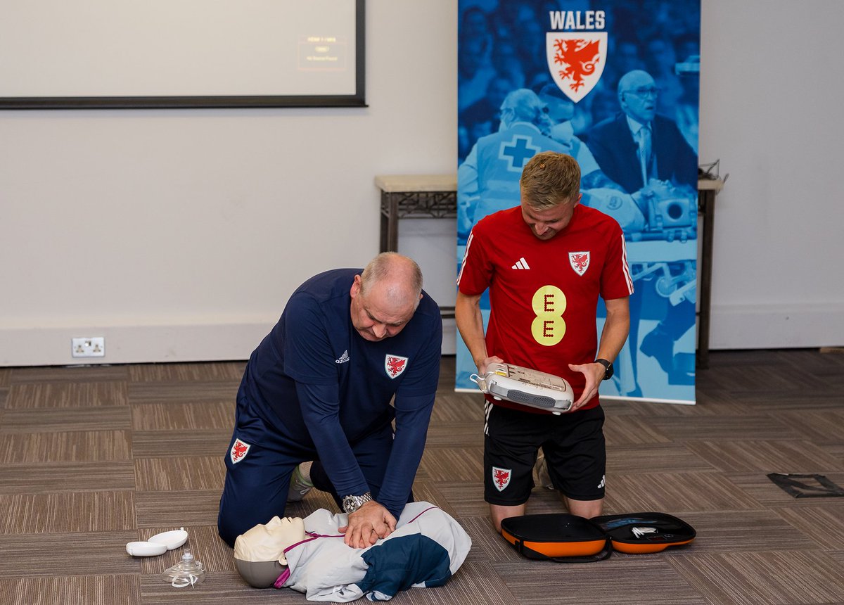 Fantastic to see the Cymru Men’s National Team spending time with <a href="/FAWales/">FA WALES</a> Medical tutors to learn lifesaving CPR skills and receive defib training! 

These sessions are supported by our colleagues at <a href="/savealifecymru/">Achub Bywyd Cymru / Save a Life Cymru</a> .