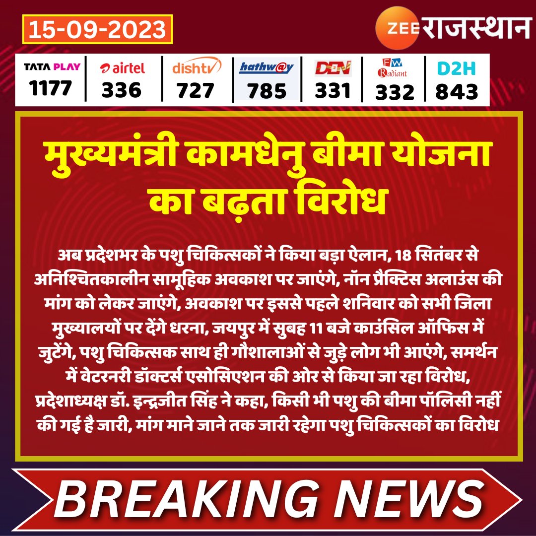 zeerajasthan_'s tweet photo. #Jaipur मुख्यमंत्री कामधेनु बीमा योजना का बढ़ता विरोध
@RajCMO @RajGovOfficial @kashiram_journo #RajasthanWithZee https://t.co/cbmnt0HMjj