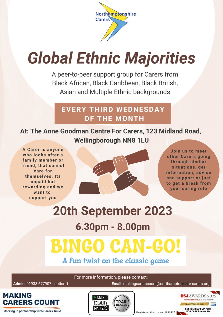 The Global Ethnic Majorite's Group next week will have a session on Bingo, a fun twist 'Bingo Can Go' 😀 Find out more about this group by contacting the office on 01933 677907, option 1 or makingcarerscount@northamptonshire-carers.org #carersupport