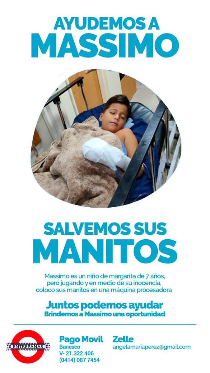 rcamachovzla's tweet photo. #ServicioPúblico Ayudemos a Massimo a salvar sus manitos. 🙏🏻🙏🏻🙏🏻 https://t.co/HYm6FTIz14