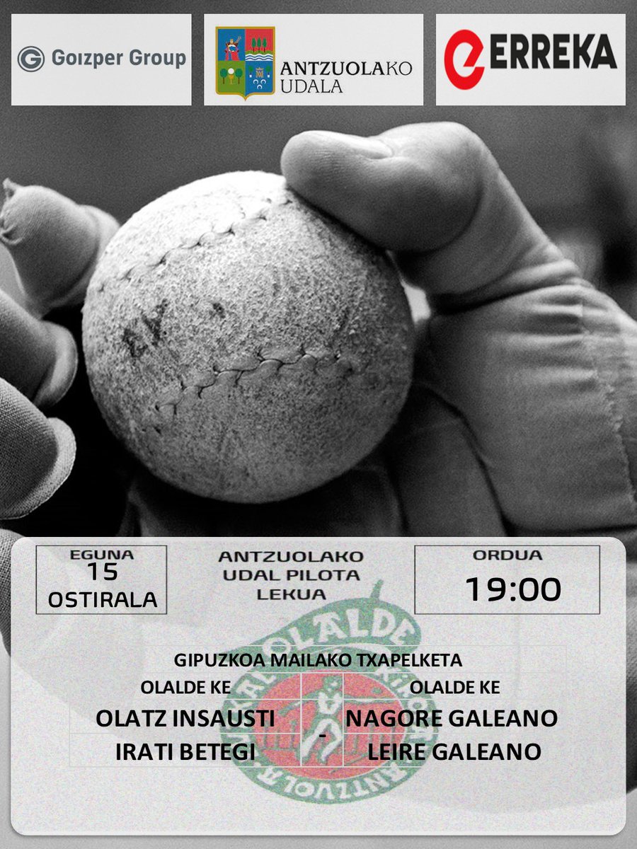 Oprraldia eta gero, hasia dugu denboraldi berria. Bertan aste honetan jokatuko diren partiduak. 
#Antzuola #Gipuzkoa #Pilota #kirola