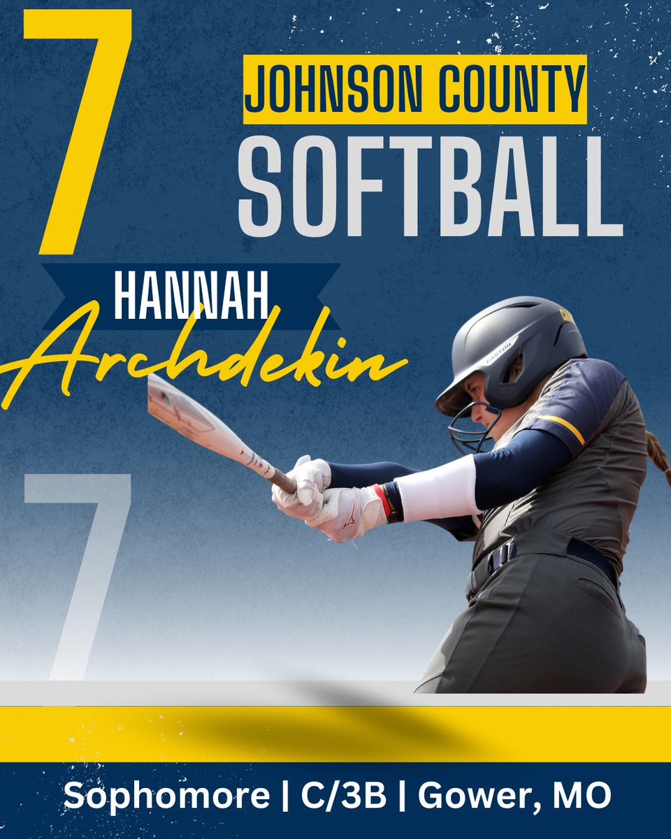 Next for the Johnson County Softball 2023-2024 Roster. 

Returning for her Sophomore Season:  #7, Hannah Archdekin from Gower, MO!