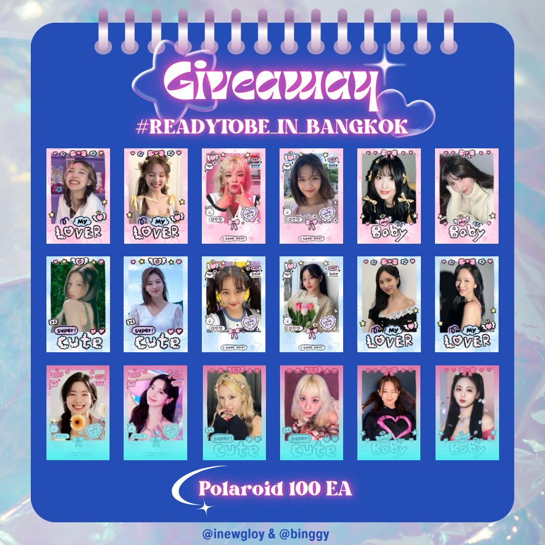 inewgloy's tweet photo. ➤ Giveaway 𝐓𝐖𝐈𝐂𝐄 𝐑𝐄𝐀𝐃𝐘𝐓𝐎𝐁𝐄 𝐈𝐍 𝐁𝐊𝐊 🎀 𐐪₍ᐢ. ̫ .⑅ᐢ₎𐑂

                                 ╌ ⭑ 🩷 Polaroid 100 EA 🩷⭑ ╌

📅  23.09.2023 ｡ ﾟ
📍  Impact Arena ⟢🪽.
⏰  TBC 🫶🏻

#RTBinBangkok #ทไว้2023 
#TWICE_5TH_WORLD_TOUR 
#READYTOBE_IN_BANGKOK https://t.co/6iT2fyQAGU